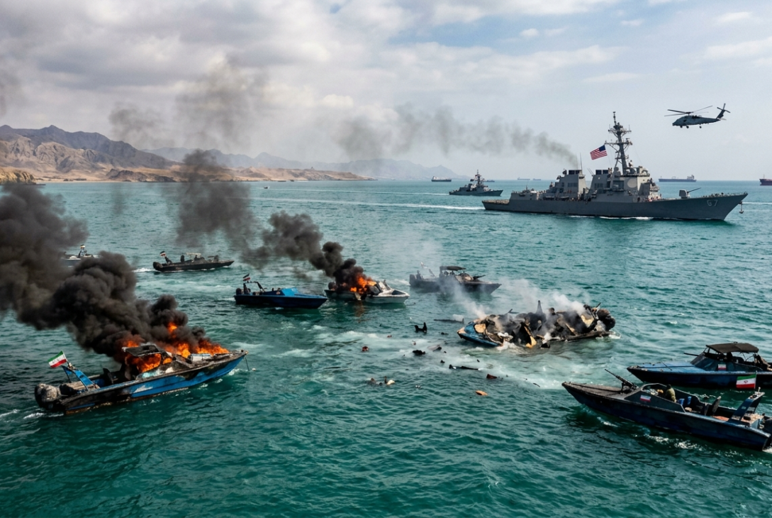 US Destroys 7 Iranian Boats in Strait of Hormuz Clash in the Strait of Hormuz
